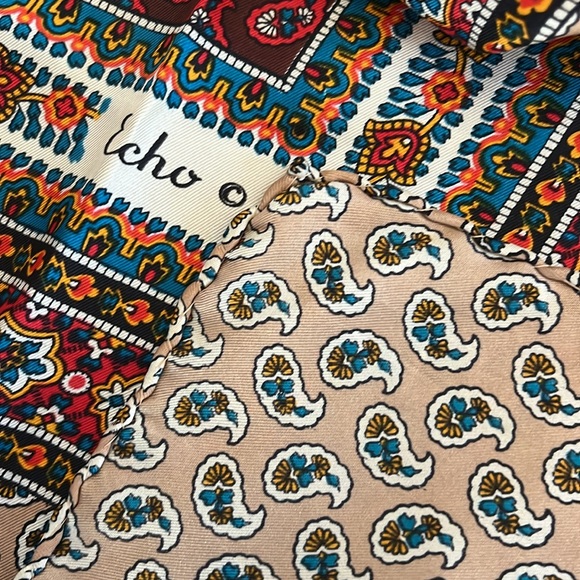 Vintage Echo Silk Scarf ~ Brown & Blue ~ 25 1/2” Square - Picture 4 of 4